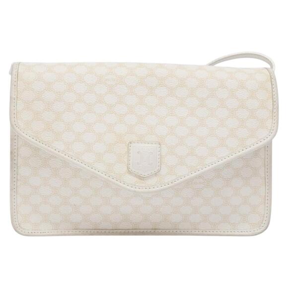 CELINE Macadam Canvas Shoulder Bag Pvc Leather White Gold - Picture 2 of 12